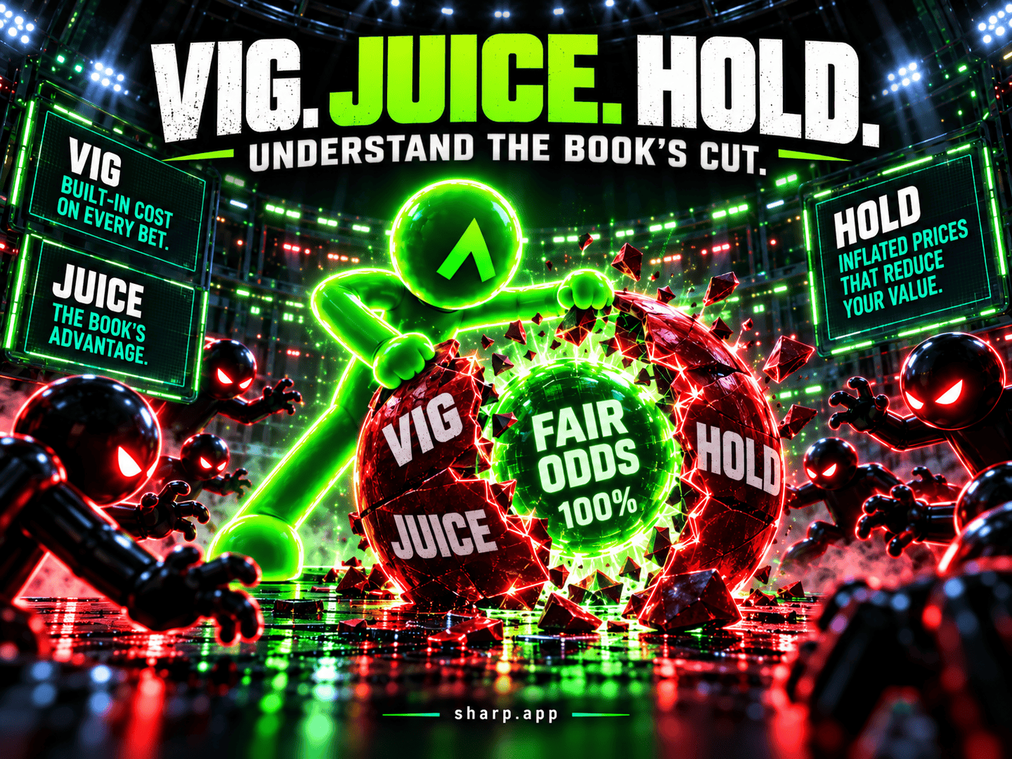 The bettor's vocabulary — vig, juice, hold, line, EV, ROI — inline1